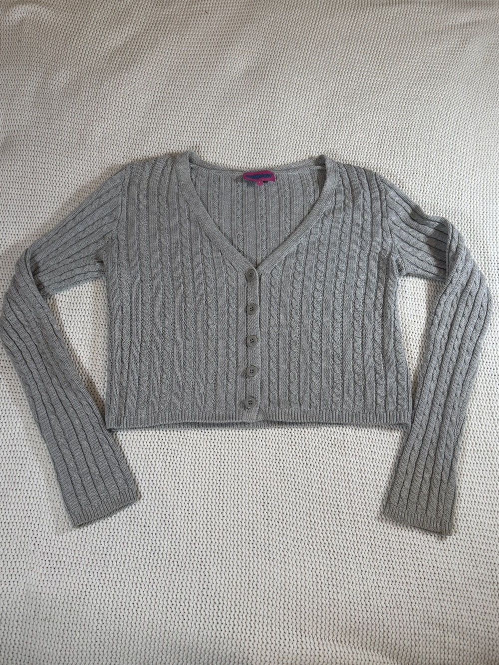 Edikted Elliot Cable Knit Cardigan Gray Cropped Button Front Size S